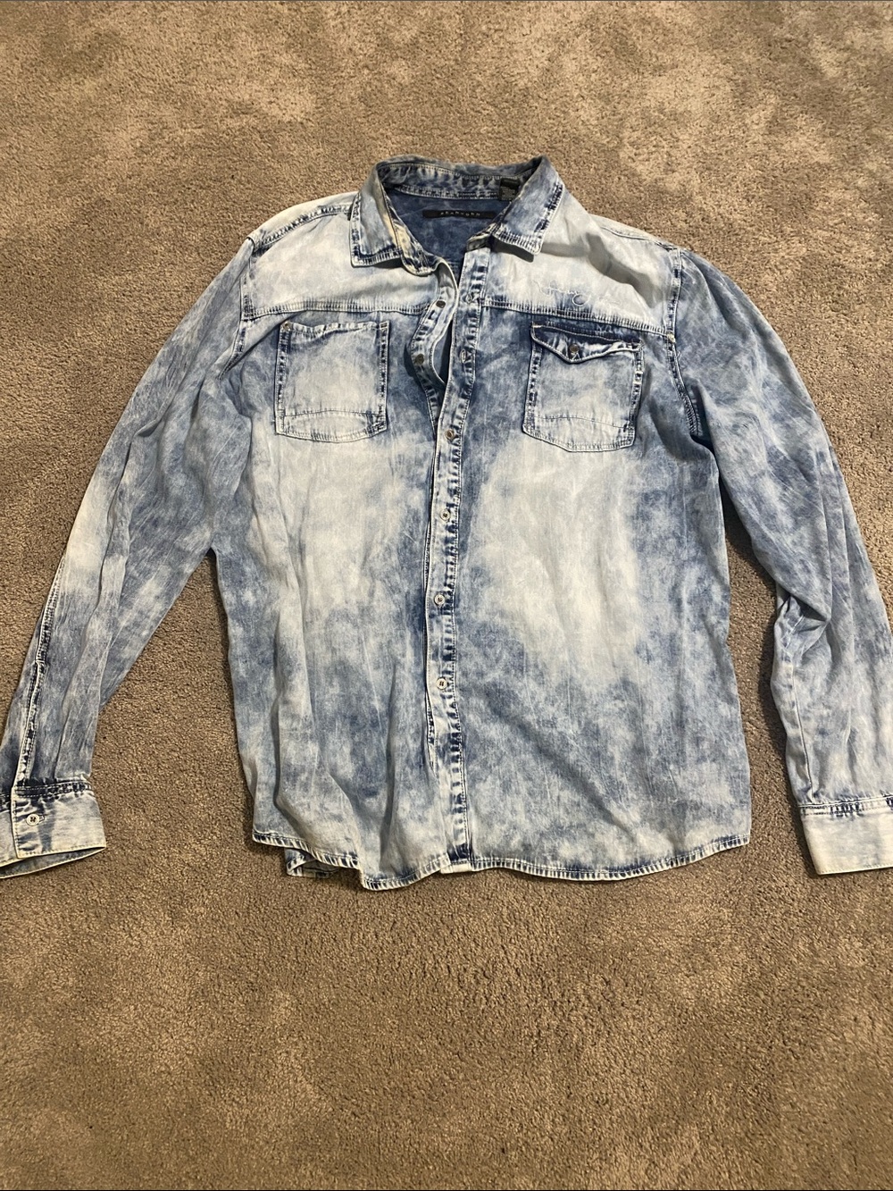 Sean John Light Blue Washed Denim Button-Up Shirt